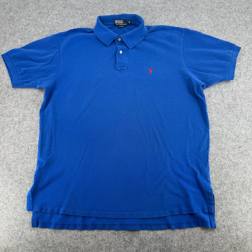 Vintage Polo Ralph Lauren Mens XL Blue Cotton Pique Short Sleeve USA Made